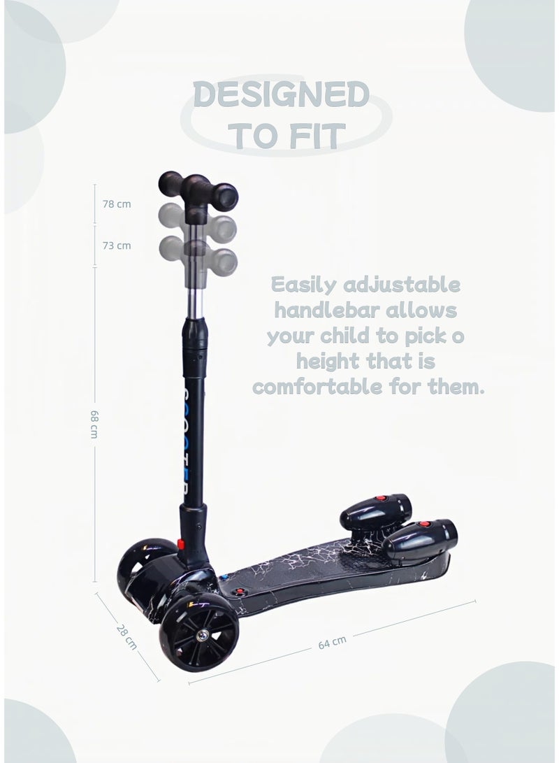 سكوتر ثلاثي العجلات قابل للطي للأولاد والبنات، مزود بعجلات LED مضيئة، وموسيقى بلوتوث، ورذاذ ماء، وتأثيرات دخان، وآمن للتوجيه بالانحناء، مناسب للأعمار من 3 إلى 14 عامًا، ويشمل مجموعة معدات الحماية. - Image 5
